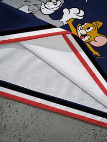 TOM & JERRY X SHEIN Men V-Neck Short Sleeve Summer Casual Sports, Street Cartoon Number & Letter Graphic T-Shirt