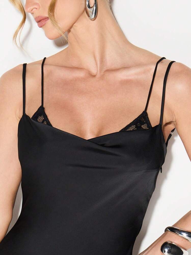 KIZN Satin Bodycon Maxi Dress With Square Neckline