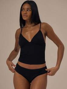 MUSERA ESSENTIALS Pointelle Picot Trim Ruched Full Brief Fall Autumn Winter Cosy Lounge Underwear Lingerie Everyday Basics Essential Spring Summer Vacation Holiday - Black - View 5