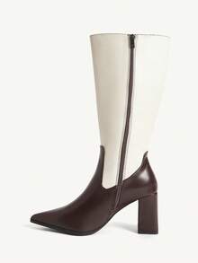 CUCCOO CHICEST Women's Contrast Color Pointed Toe Buckle Design Fashion High Heel Boots For Christmas