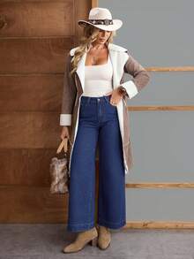 EMERY ROSE Women's Solid Color Straight Loose Fit Casual Jeans With Pockets, Versatile - Blue - View 7