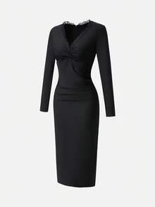 Nuvra 女式长袖双层收腹塑身衣，带衬里，收腰提臀，全长塑身衣 - 黑色 - 查看 7