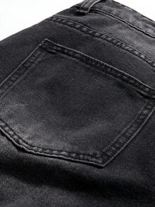 StoneGrade Y2K 复古街头服饰男式褪色浅蓝色宽腿宽松牛仔裤 - 黑色 - 查看 6