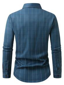 Manfinity Mode Plus Size Men's Plaid Long Sleeve Single-Breasted Casual/Business Shirt - Navy Blue - View 2