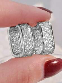 Ellevyn 1 Cặp bông tai vòng Cubic Zirconia quyến rũ dành cho phụ nữ làm đồ trang sức kỷ niệm ngày cưới, tiệc đính hôn, quà tặng ngày lễ tình nhân - Bạc - Xem 3