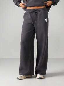Missguided x Playboy Pantaloni della tuta oversize con gamba ampia, con vita con coulisse e polsini elastici per abbigliamento casual e comodo autunno inverno - Grigio Scuro - Visualizzare 2