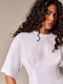 AiiRZ Damen Peplum Kurzarm T-Shirt mit geraffter Taille und locker geschnittenem Fit für den lässigen Alltag
