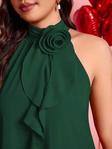 DreamSkyne Váy chữ A cổ bèo nhún họa tiết hoa 3D thanh lịch dành cho nữ, ngày lễ tình nhân - Màu xanh lá cây đậm - Xem 6