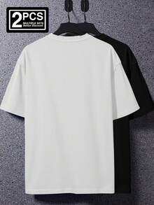 Manfinity EMRG 2pcs Chicago Gothic Style Graphic Loose Fit Men's Round Neck T-Shirts - Black - View 2