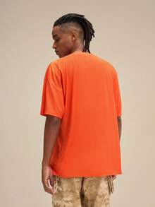 Nick 90s | SHEIN Men's Casual Letter & Cartoon Graphic Round Neck Short Sleeve T-Shirt, Summer - Orange - View 2