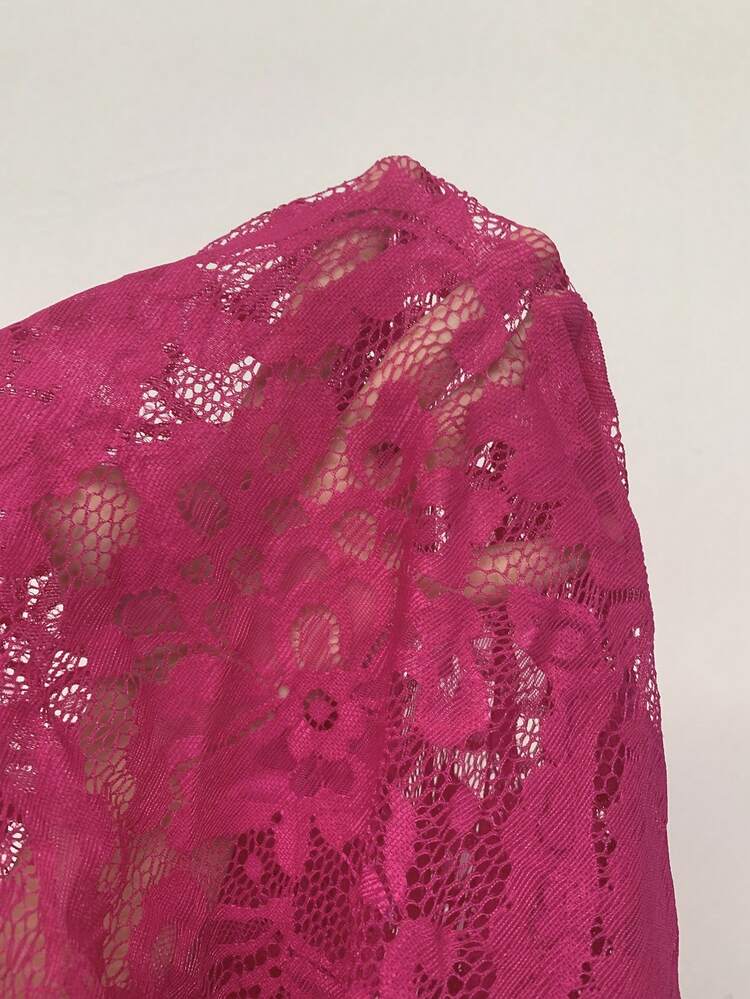 SHEIN Elenzya Valentine Plus Size Women Elegant Lace Patchwork Dress - Hot Pink - View 6