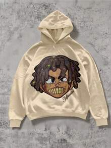 SHEIN Coolqubz 1pc Tween Boy Character Print Long Sleeve Hooded Sweatshirt, Casual Everyday Wear Chic Outfits For Autumn/Winter - Apricot - View 8