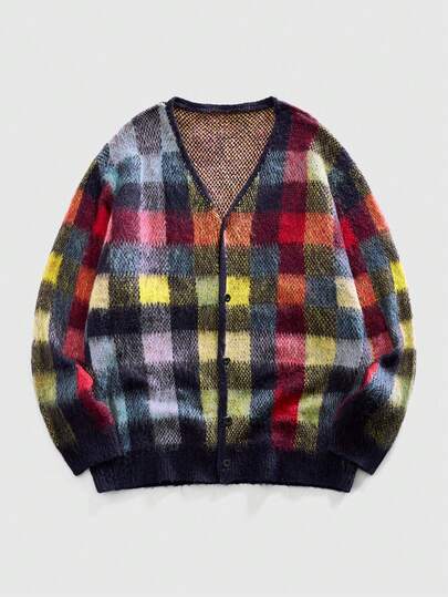 Street Life كنزة صوفية كارديجان طويلة الأكمام بياقة على شكل حرف V مخطط ملون للرجال