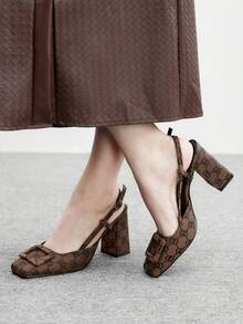 CUCCOO BIZCHIC Women's Square Toe Chunky Heel Brown PU Leather Pumps, Fashionable Minimalist Comfortable For Daily Wear And Occasions For Christmas - Brown - View 9