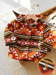 Baby Boys Autumn/Winter Hooded Fuzzy Long Sleeve Open Front Jacket, Solid Color No Pattern Design, Loose Comfortable Fit, Suitable For Outdoor Outings, Casual Lazy Style, Easy To Wear For Family Parties - Multicolor - View 1