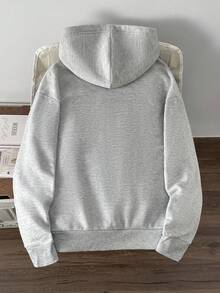 Manfinity Joysei Sudadera holgada con capucha gruesa con estampado 3D de la letra Brooklyn en gris claro, estilo minimalista, adecuada para otoño/invierno - Gris Claro - Ver 3