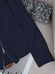 GlowEve Plush Hooded Zip-Up Solid Color Minimalist Cardigan For Women - Navy Blue - View 4