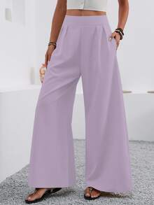 EMERY ROSE 女士休闲纯色口袋宽松裤 - 淡紫色 - 查看 4
