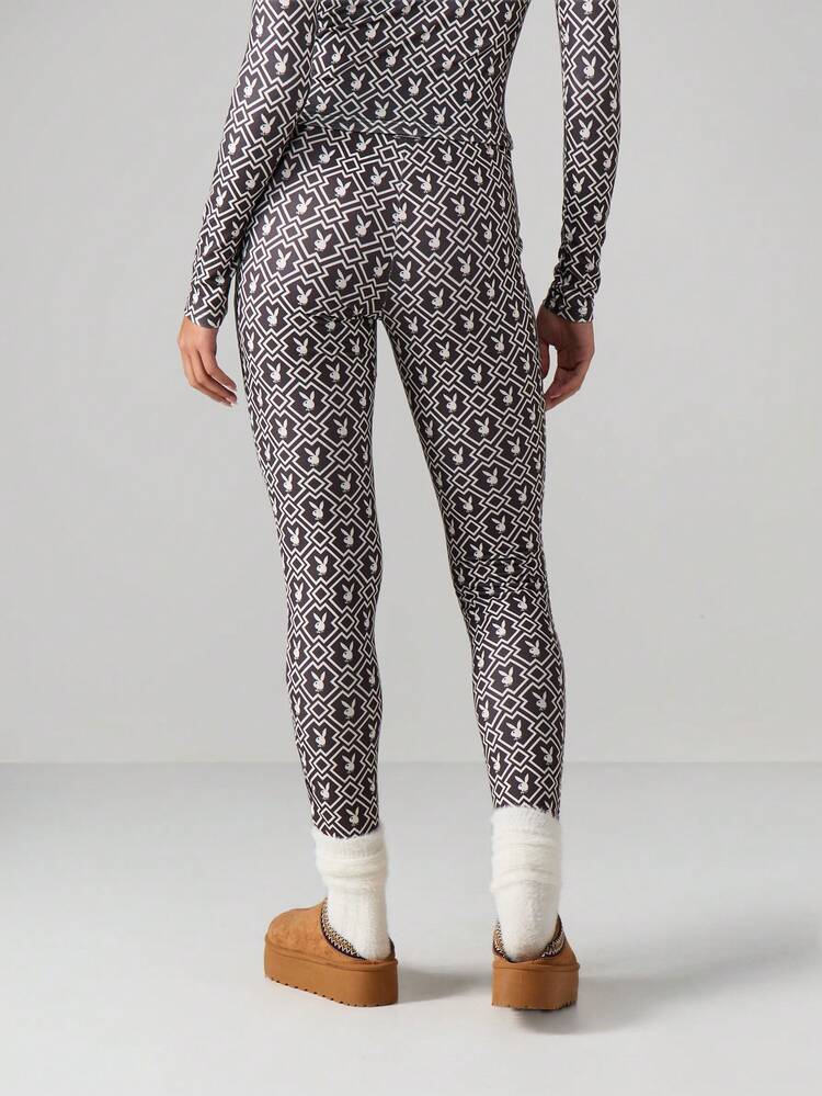 Missguided x Playboy Geometric Print High Rise Full Length Fitted Leggings With All Over Pattern Design For Casual Everyday Comfort And Style