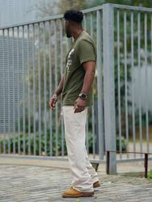 Heavens Edit Men's Summer Casual Letter Printed Round Neck Short Sleeve T-Shirt - Army Green - View 4