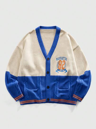 Cárdigan de punto bordado y de patchwork para hombre