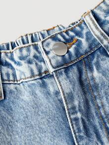 Sweetra 女士休闲日常通勤爱心刺绣宽松阔腿牛仔裤 - 藍色 - 查看 3