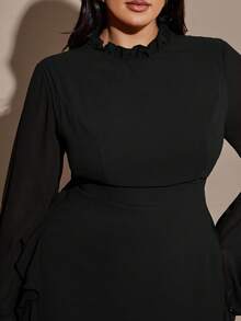 SHEIN BAE Plus Size Women Brown Long Sleeve Chiffon Ruffle Flare Sleeve Maxi Dress