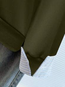 Franclia Sweatshirt Wanita Kasual Bergaris dengan Motif Patchwork dan Bahu Longgar, Musim Gugur - Hijau Tentara - View 6