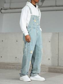 Manfinity Homme 男士休闲做旧胸带牛仔背带裤