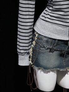 SHEIN ICON 女士Y2K斑马纹抓绒连帽拉链修身休闲长袖卫衣，冬季女装，秋季女装，动漫女装 - 灰色 - 查看 6