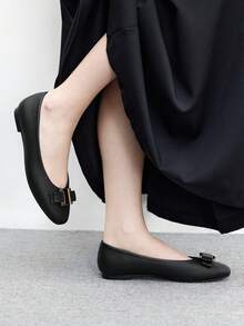 CUCCOO BIZCHIC 女士休闲百搭通勤简约蝴蝶结装饰平底鞋 - 黑色 - 查看 5