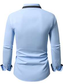 Manfinity Mode Camisa casual de hombre con bloques de color y parches - Azul - Ver 2