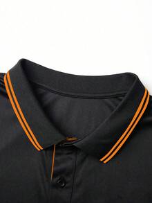 Manfinity Dauomo Men's Outdoor Wear, Street Photography, Must-Have, High Head-Turning Rate, Black & Orange Contrast Design, Pattern Design, Horse Print, Business Casual, Summer, New Summer Collection, Men's Polo Shirt - Black - View 5