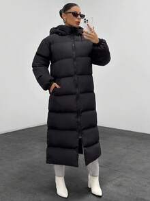 EURMUSE Solid Color, Drawstring Hooded, Winter Coats Hiking Black Casual - Black - View 5