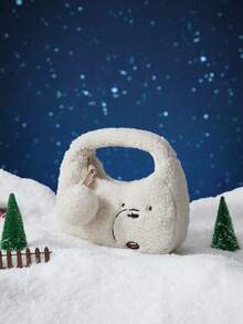 We Bare Bears X SHEIN 时尚可爱小熊刺绣泰迪熊毛绒手提包 - 米白色 - 查看 1