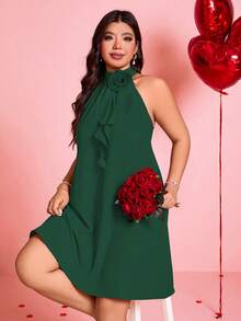 DreamSkyne Váy chữ A cổ bèo nhún họa tiết hoa 3D thanh lịch dành cho nữ, ngày lễ tình nhân - Màu xanh lá cây đậm - Xem 5