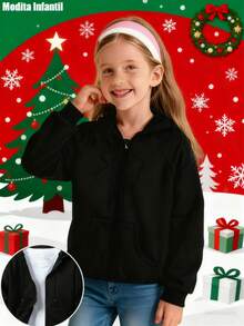 KID005-1|Navidad|1 pieza Abrigo infantil / Chaqueta con capucha para niños|Sudadera negra con diseño atrevido y mensajes únicos, "ANTI SOCIAL SADBOYZ SOCIAL CLUB", ideal para expresar un estilo distinto y cautivar a los seguidores de la moda urbana - Negro - Ver 2