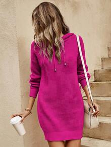 SHEIN Cottnline Drop Shoulder Drawstring Hooded Sweater Dress - Purple - View 3