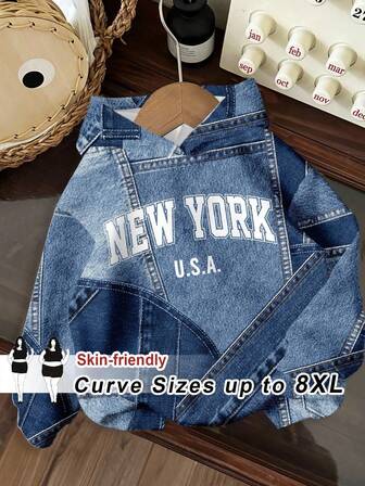 SHEIN CURVE+ 大码女式休闲简约连帽运动衫