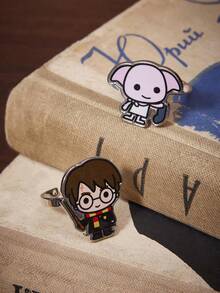 HARRY POTTER X SHEIN Juego de anillos abiertos con elementos de dibujos animados impresos de aleación de zinc, de lujo y nicho, adecuado para diversas fiestas, conciertos y festivales - Platino - Ver 1
