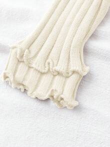 Franclia Women's Elegant Blogger-Style Ribbed Knit Sweater With Frill Trim, Long Sleeve, Chic And Stylish - Apricot - View 4