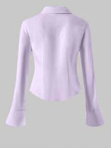 SHEIN Tween Girls' Printed Fitted Button-Down Long Sleeve Casual Shirt, Fall Tops - Purple - View 2