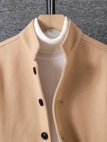 SHEIN Manteau parka à col montant en mélange de laine à manches longues pour garçons préadolescents, convient pour les déplacements, l'école, les loisirs, les voyages, les sports, l'automne/l'hiver - Nude - Voir 4