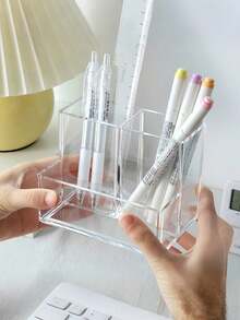 1个超吸引笔筒收纳盒，宿舍办公室桌面文具透明网格收纳盒，桌面化妆品收纳盒，铅笔橡皮擦文具收纳笔筒 - 彩色 - 查看 12