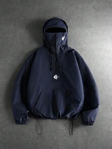 PAVTROS Áo khoác nam casual có mũ thiết kế hai lớp đa năng thể thao thêu họa tiết phong cách thời trang Ins phù hợp mọi mùa, streetwear, dáng rộng, họa tiết đồ họa, phối đồ, bạn bè, I Love My Boyfriend, phong cách đường phố, cặp đôi, mũ hai lớp, khóa kéo nửa thân, gấu áo dây rút co giãn - màu đen - Xem 4