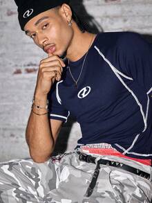 AXEPEAK Men's Geometric Print Raglan Sleeve Slim Fit Casual T-Shirt - Royal Blue - View 5