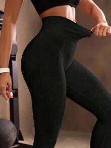 Powerista Yoga Tights Seamless High Stretch Tummy Control Gym Leggings - Black - View 7