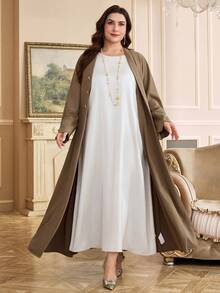 Al Najma Plus Size Women Casual Vacation Style Metal Starfish Decor Loose Arabic Kaftan Abayas - Khaki - View 3