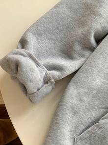 SHEIN EZwear 纯色拉链抽绳连帽卫衣，长袖上衣，适合毕业季、返校季、毕业典礼、教师节等场合，秋冬季返校季必备单品 - 淺灰色 - 查看 7