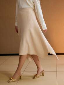 MOTF PREMIUM ASYMMETRICAL HEM SWEATER SKIRT - Apricot - View 5